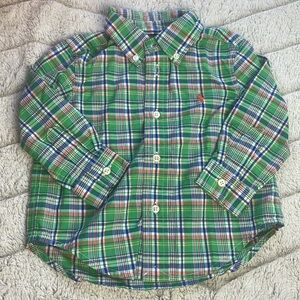 Ralph Lauren Classic Cotton Button Up Shirt Blue Green Plaid
